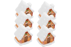 FONDOTIN 6 Pcs Mini Christmas Village Houses Resin Figurines Detailed Gingerbread House Ornaments for Holiday