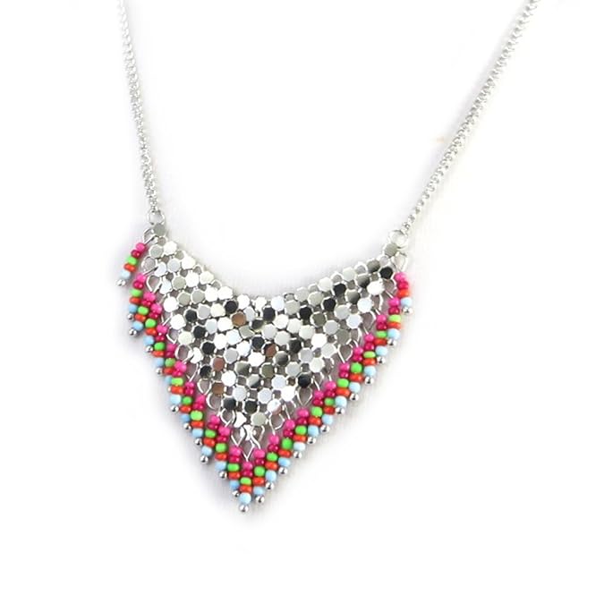 Les Trésors De Lily [N3109] - Halskette 'Cotte De Maille' rosa grünen silberfarben.