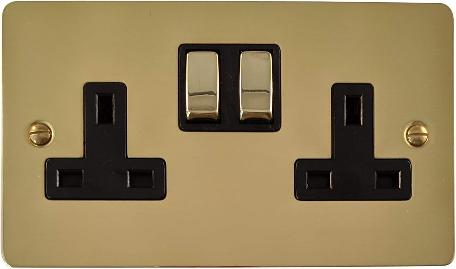 G&H FB310 Flat Plate Polished Brass 2 Gang Double 13A Switched Plug
