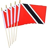 5 Pack Trinidad Trinidadians Small Mini Wood Hand Held Stick Flag,Suitable For Various Holiday Parties, World Cup, National Day, And National Flag Day.