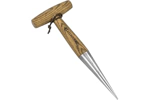 Haliaeetus Dibber Garden Tool, 5'' Depth Marks Bulb Dibber, Stainless Steel Tip Seed Dibber, Comfortable Grip T-Shaped Wood Handle Garden Dibber, 11-Inches Dibber for Sowing Seed and Planting Seedling