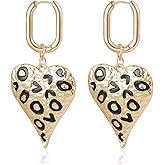 Chunky Gold Heart Dangle Earrings for Women Leopard Animal Print Heart Earring Vintage Heart Statement Hoop Earrings Fashionable Jewelry Accessary
