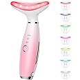 Dopsikn 7 Color Galvanic Machines - Red Light Therapy for Face and Neck, Face Massager Tool for Wrinkles, Double Chin, Vibrating Facial Massager with Thermals, Pink