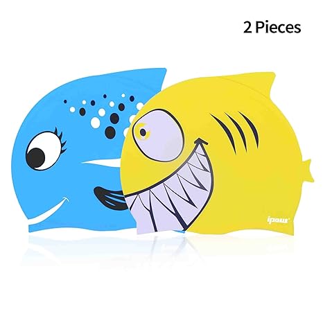 ipow 2 Stück Kinder Badekappe Bademütze aus ungiftigem Silikon Rutschfest, wasserdicht, Haarepflege für Kinder und Jugendlich
