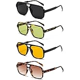 IKANOO 4 Pieces Retro 70s Square Aviator Sunglasses for Women Men Oversized Vintage Sun Glasses Trendy Aviator Shades﻿