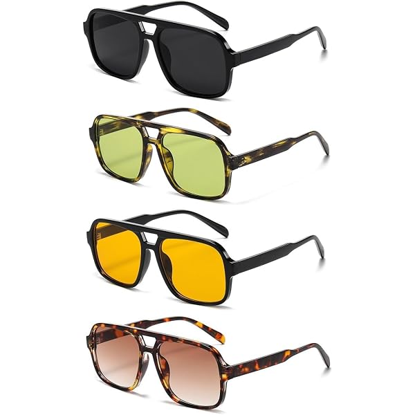 Amazon.com: IKUVNA 4 Pieces Retro Square Aviator Sunglasses  display picture 3