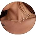 Tasiso Herringbone Choker Necklace Set Double Layer Snake Chain Herringbone Chain Necklace Layering Necklace Set Cuban Chain Necklace for Women