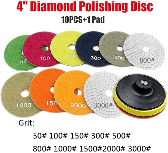 Kit De 18 Disques De Polissage Diamant – Plateaux Résine 100 Mm Grains 50-6000#, Pour Béton, Granit, Marbre (M14)