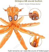 RAYITO Octopus Dog Toy No Stuffing Squeaky Crinkle for Small Medium Dogs Orange view 3