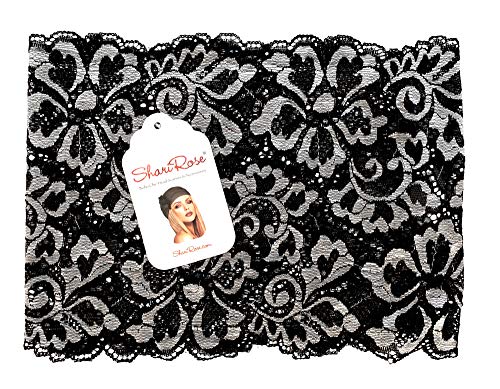 ShariRose Stunning Stretch Wide Floral Lace Headbands in Many Beautiful Colors Handmade (Black Silver) - Thumbnail 5