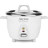 Aroma Housewares Select Stainless Rice Cooker & Warmer with Uncoated Inner Pot, 6-Cup(cooked) / 1.4Qt, ARC-753SG, White