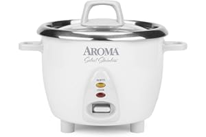 Aroma Housewares Select Stainless Rice Cooker & Warmer with Uncoated Inner Pot, 6-Cup(cooked) / 1.4Qt, ARC-753SG, White