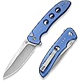 CIVIVI Hyperpulse Pocket Folding Knife, 3.5" 14C28N Blade Lightweight Aluminum Handle, Flipper EDC Knife with Clip for Outdoor Camping Hiking Fishing C23087A-2 (Blue)