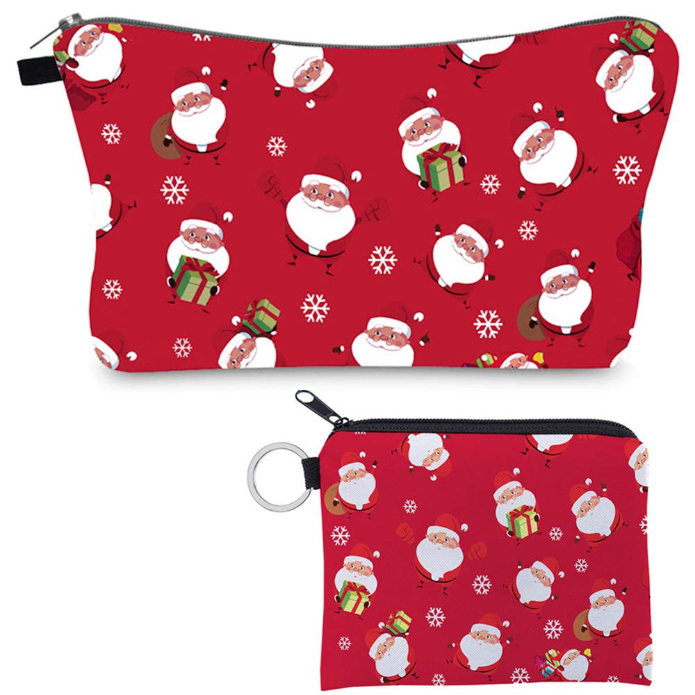 Santa Snowflake Cosmetic Bag for Girls Adorable Roomy Christmas Red Makeup Bag Set Travel Waterproof Toiletry Bag Accessories Organizer Cute Christmas Gifts Girls,Set of 2