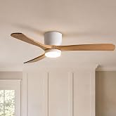 36 Inch Smart Low Profile Ceiling Fan with Lights and Remote, Flush Mount | Modern smart ceiling fan with lights, low profile, wood blades, remote/app/voice, dimmable LED, 6-speed reversible DC motor.