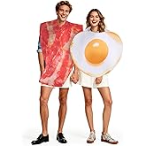2PCS Couples Halloween Costumes - Funny Bacon & Egg One-Size Food Theme Outfits for Adult Halloween Dress Up, Costume Contests & Breakfast Themed Parties