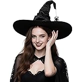 Muswarm Halloween Witch Hat for Women Adult, Black Wizard Cosplay Costume Party Accessory Decoration(Spider)