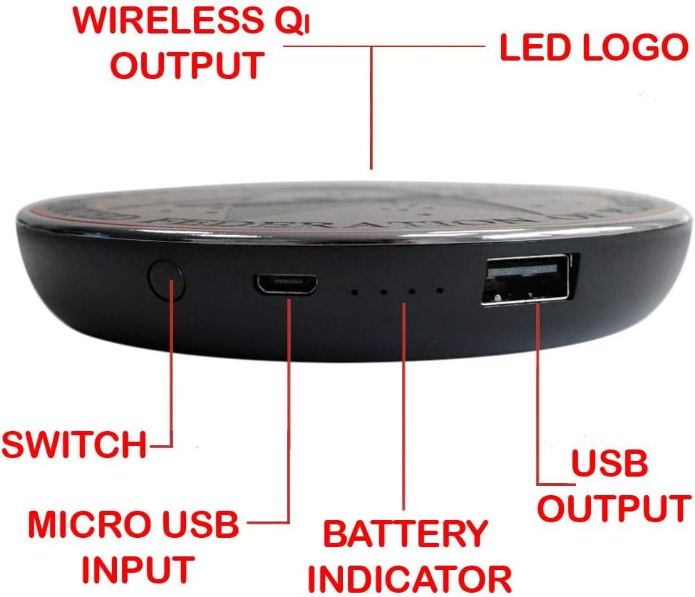 FAMETEK Star Trek Qi Wireless Charger with 8000 mAh Backup Battery Pack for Wired and Wireless Charging. Portable Wireless Phone Charger with Starfleet Illuminated Logo - Image 5