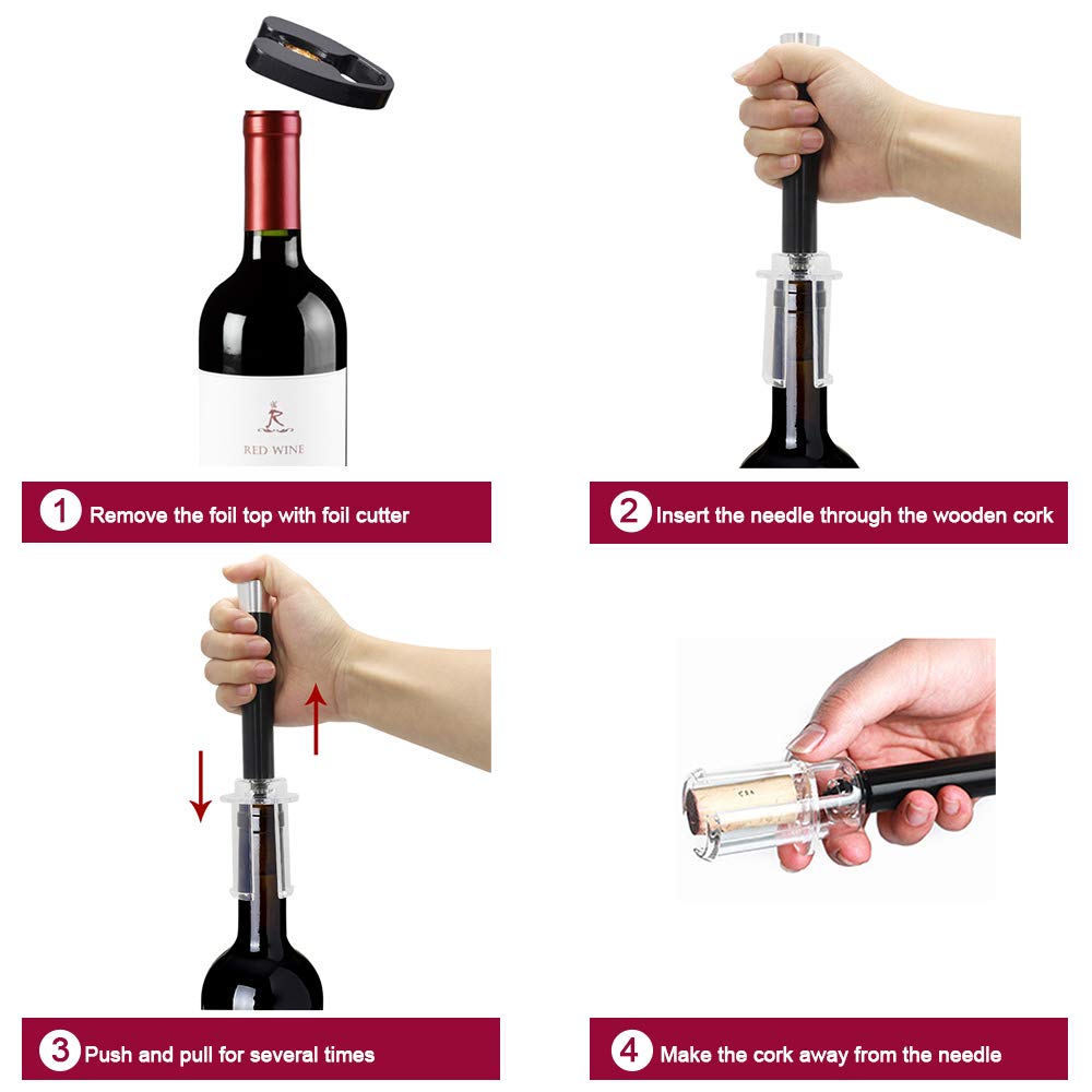 Wine Opener Set 4 Pcs, Wine Tool Set with Wine Bottle Opener Wine Pourer Foil Cutter and Vacuum Stopper, Wine Accessories Gifts for Man & Woman