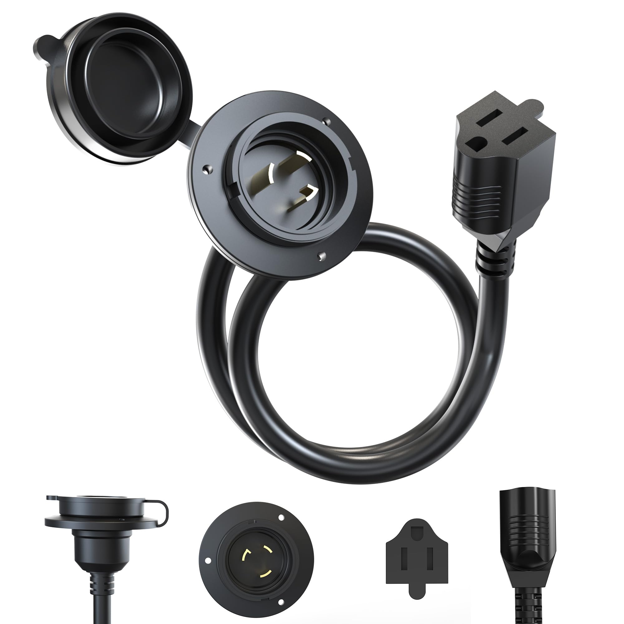 Photo 1 of 30 AMP Twist Lock RV Shore Power Inlet,30AMP RV Plug,RV Electrical Outlet with 3 Stainless Steel Pins and Screws,NEMA L5-30P,30Amp to15 amp RV Adapter,Black 10AWG 1.64Ft