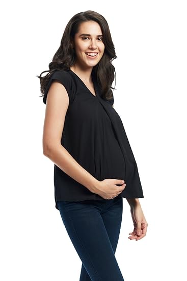 Maternity Black Front Pleat Top