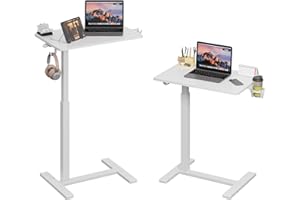 Gamork Gas Spring Adjustable Height Rolling Portable Laptop Desk, Mobile Standing Desk on Wheels, Small Sit Stand Desk with L