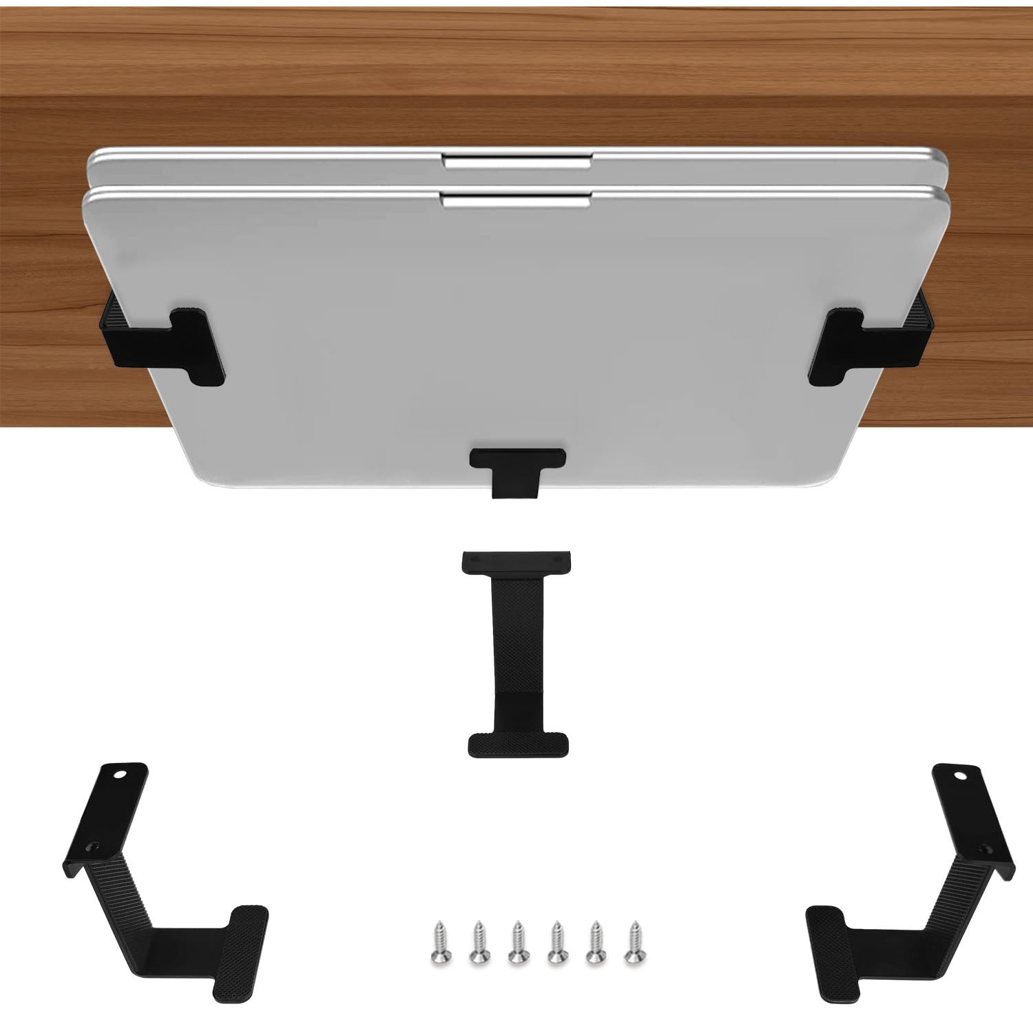 JEMACHE Metal Under Table Desk Holder for Laptop, Xbox Series S, Xbox One S/X, PS4 Slim/Pro, Desktop Mini PC, Wireless Amplifier with Anti-Scratch Silicone, Black, 8cm