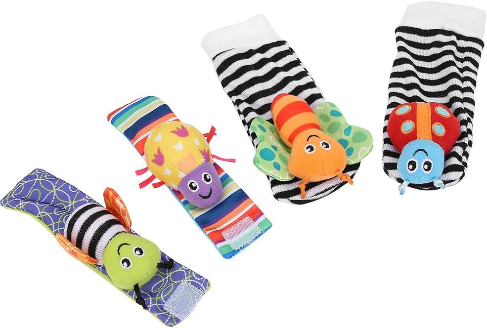 baby socks with toys on them