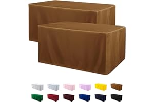 ManMengJi 2 Pack Fitted Table Covers for 6 Foot Tables - Water Resistant Washable Rectangle Tablecloth for Wedding, Banquet and Trade Shows, 72L x 30W x 30H Inches, Brown