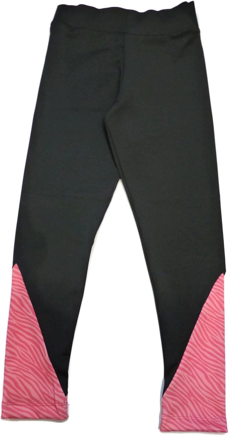 Pineapple DANCEWEAR Girls Dance Sporty Leggings Black with Pink Zebra Panel (Age 910 years