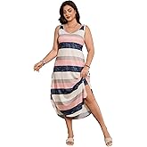 Verdusa Women's Plus Size Summer Striped Maxi Dress Trendy Casual Beach Vacation Long Dress