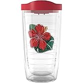 Tervis Tropical Hibiscus Collection Made in USA Double Walled Insulated Tumbler Travel Cup Keeps Drinks Cold & Hot, 16oz, Tropical Red Hibiscus