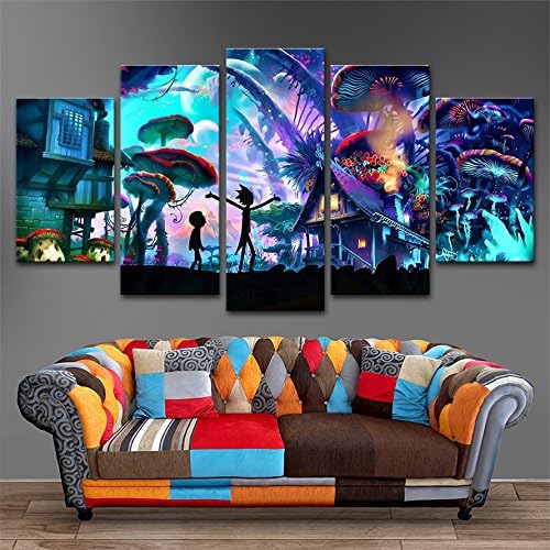 5 Panels Canvas Painting SHROOM WORLD Rick And Morty Wall Art Painting