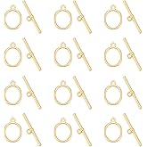 CRAFTYMELODY 12Sets Toggle Clasps 24K Gold Plated Brass T-Bar Closure Clasps Extender OT Toggle Connectors for Jewelry Findings Making Accessory Supplies DIY Craft Bracelet Necklace