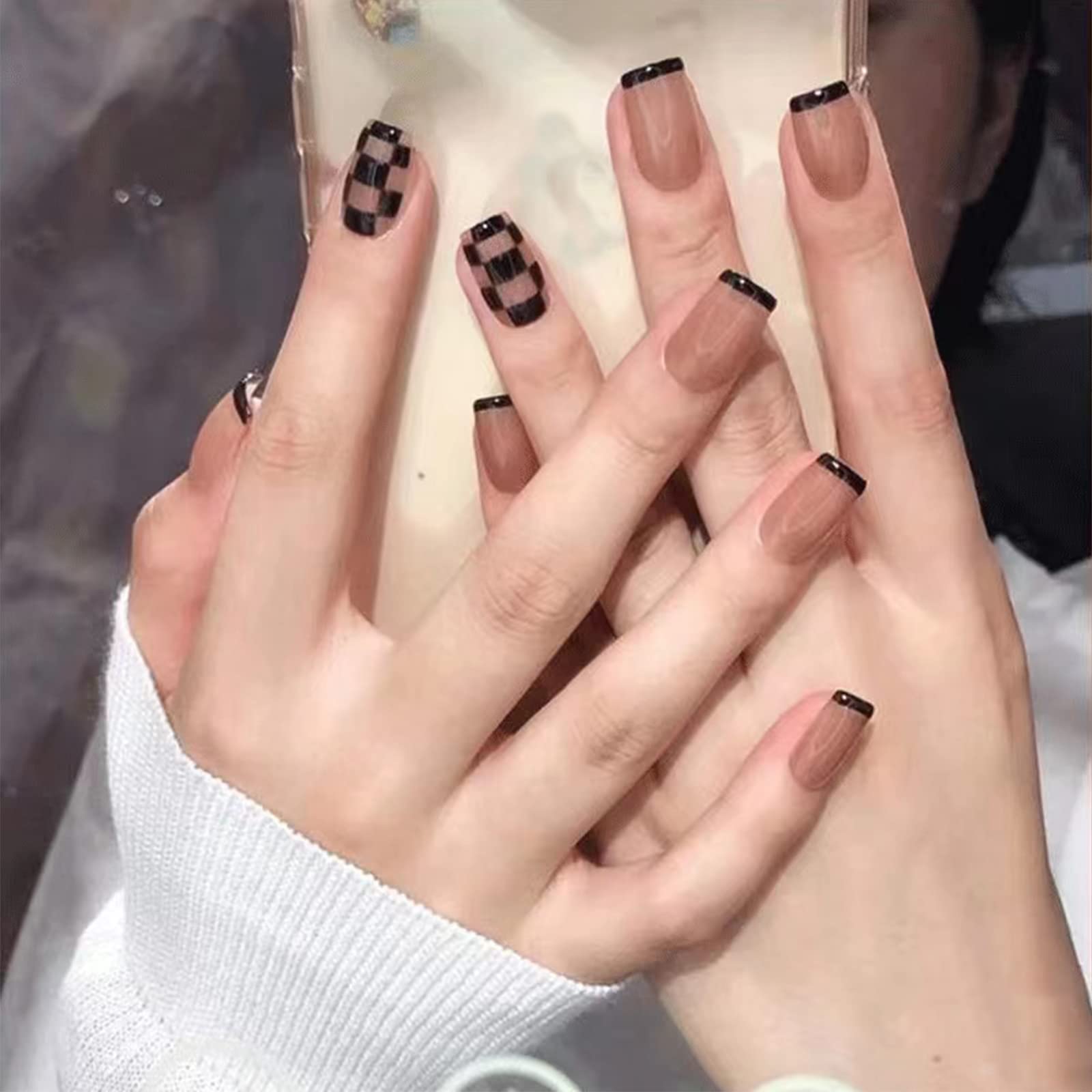 Press On Nails Long Coffin Bellarine Tapered full coverage glossy false Nails, Fake Arcylic press on nails hand manicure for women (Short-Square-Y4)