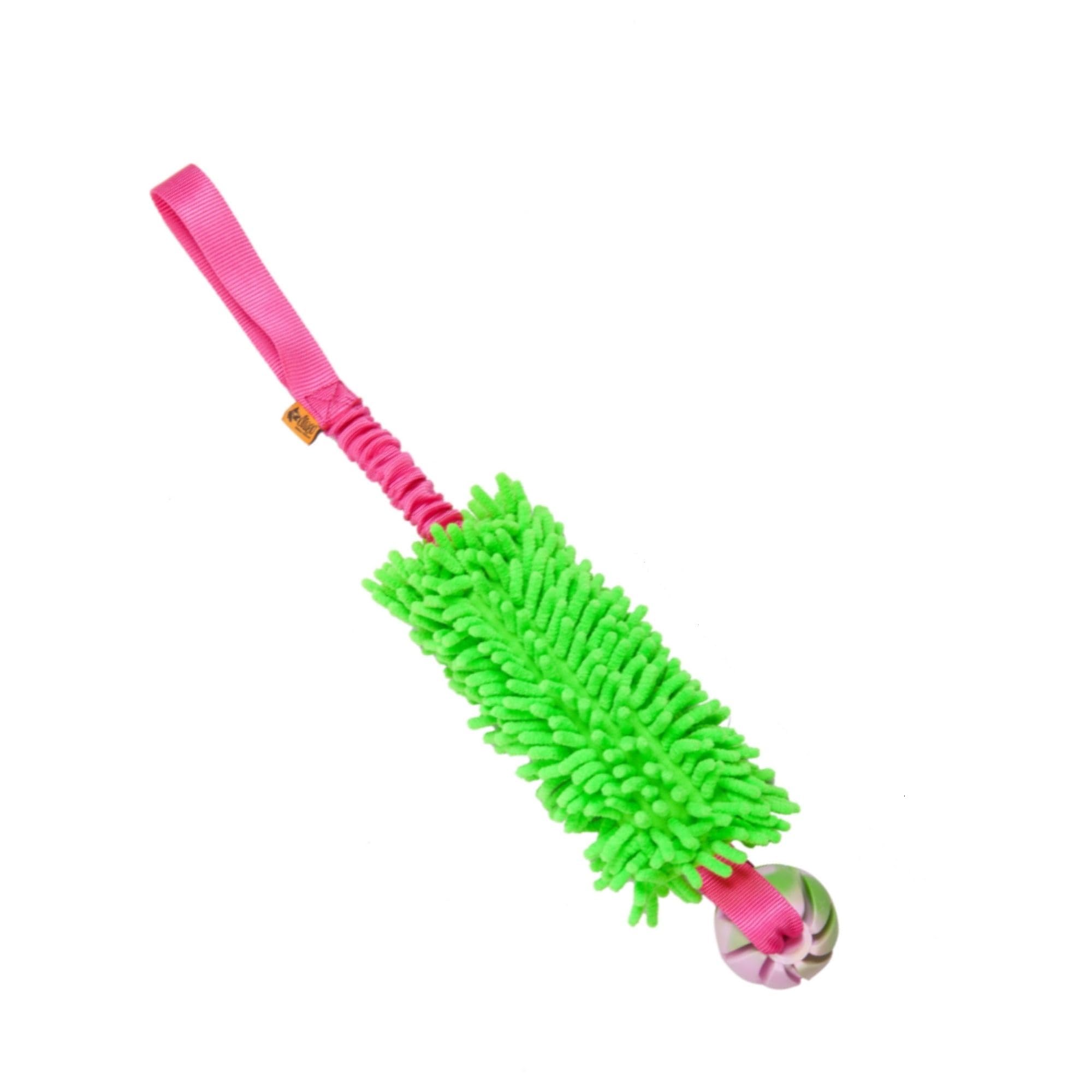Dingo Green Mop Bite Tug for Dog Fun Bungee Chaser with Ball, Pink Handle 15589