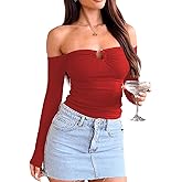 Long Sleeve Off Shoulder Fall Tops for Women Sexy Y2K Ruched Ruffle Cut Out Metal Button Slim Fitted T Shirt Crop Tops