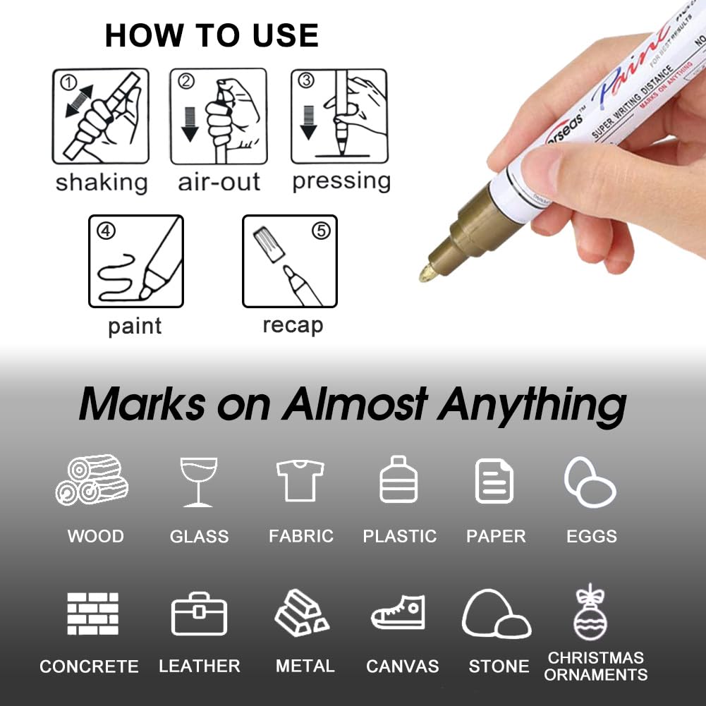 Overseas Permanent Paint Pens Black Markers - 2 Pack Single color Oil Based Paint Markers, Medium Tip, Quick Drying and Waterproof Marker Pen for Metal, Rock Painting, Wood, Plastic, Canvas, Mugs