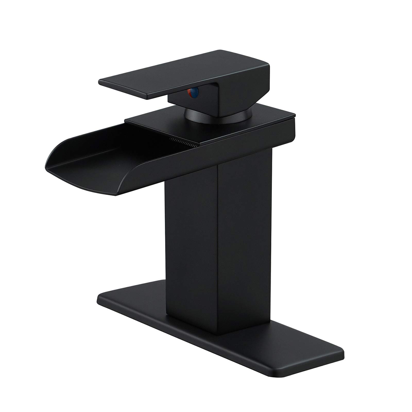 Photo 1 of BWE Black Bathroom Faucet Waterfall Single Handle Bathroom Faucet One Hole Bathroom Sink Faucet with Supply Line Lavatory Vanity Mixer Tap Deck Mounted Matte Black