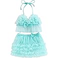 Yccutest Infant Baby Girl Flower Swimsuit 3Pcs Halter Triangle Tops Ruffle Bottoms Sun Hat Bikini Set Bathing Suit Swimwear