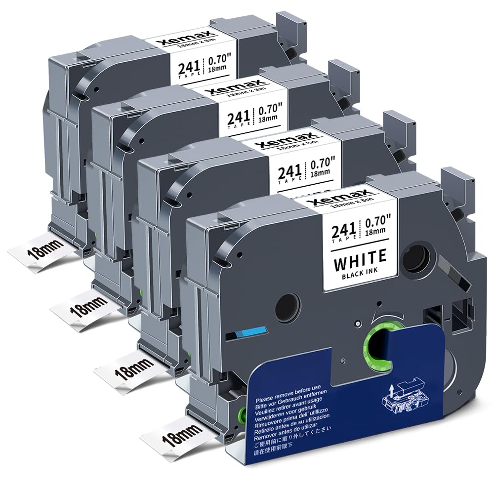 4X XemaX Compatible for Brother Label Printer Tape 18mm TZe-241 Tz-241 Ub-241 Black on White Tape Cassette for Brother P-Touch Label Maker PT-D600 D400 D450 P900W E550W P750W P710BT