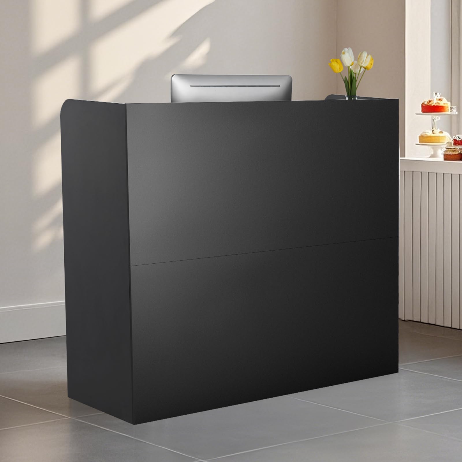 Photo 1 of ***PARTS ONLY***VEVOR Reception Desk, 47 Inch Rectangular Front Counter Table, Office Reception Counter with Lockable Drawer and Storage Cabinet, for Checkout, Lobby, Beauty Salon and Office, Black