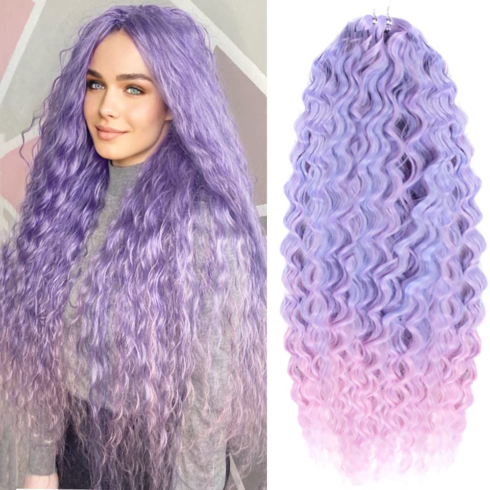 YEESHEDO 3 Packs 22" Ocean Wave Crochet Hair Twist Deep Wave Curly Braiding Extension Kanekalon Synthetic Wavy Braid Hair for Women (Purple to Pink) — image 1