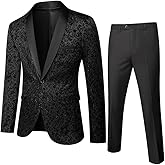 Cloudstyle Mens 2 Piece Floral Jacquard Dress Suit Set 1 Button Print Dinner Jacket Pants