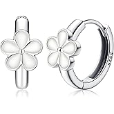 MILACOLATO Solid 925 Sterling Silver Flower Hoop Earrings Toddler 18K Gold Plated Small Huggie Hoop Earrings Hypoallergenic Daisy Hoop Earring for Women Valentines Mother's Day Birthday Jewelry Gifts