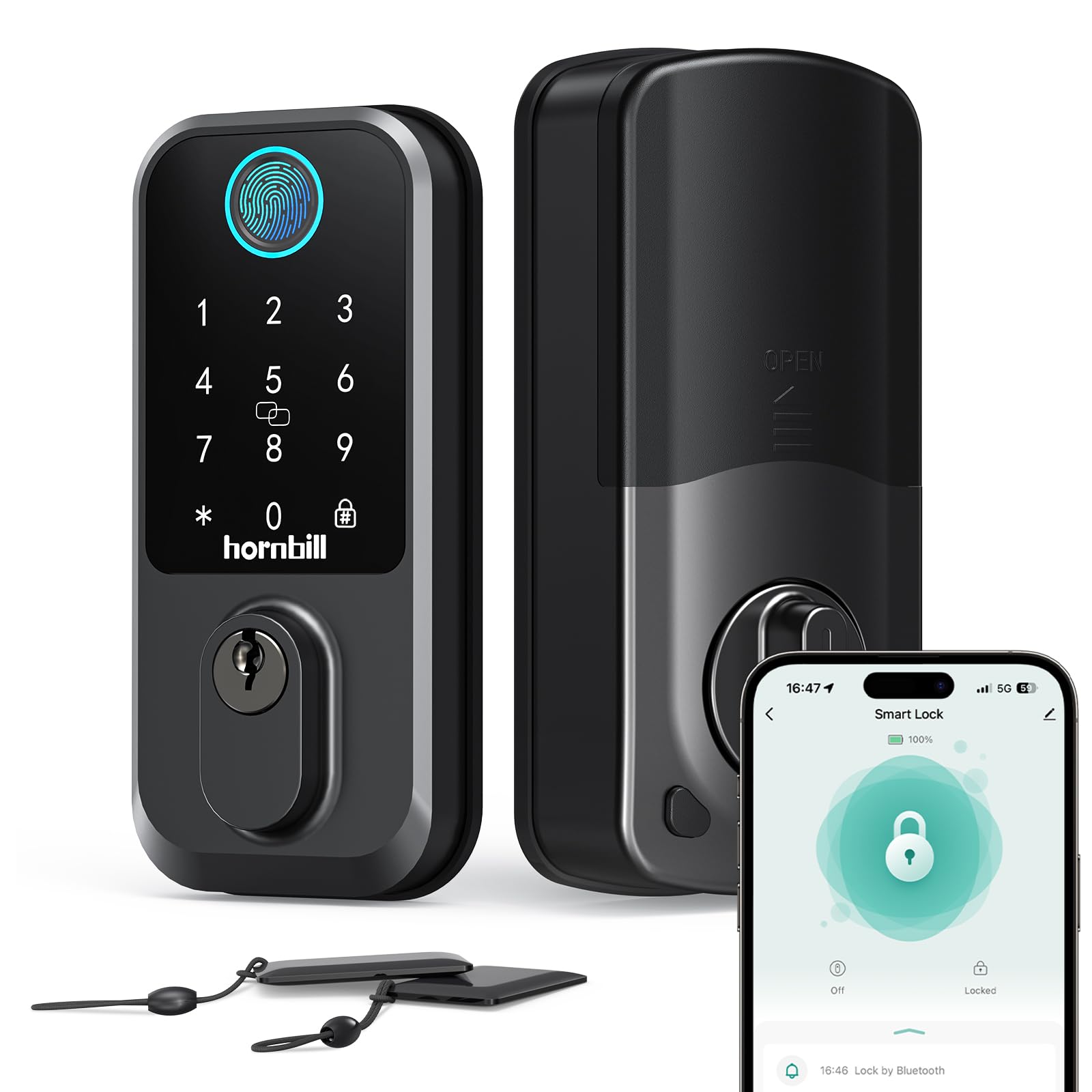 Photo 1 of **PARTS ONLY**Keyless Entry Wi-Fi Smart Lock: Hornbill Fingerprint Lock for Exterior Doors, Biometric Smart Deadbolt Locks for Front Door, Keypad Deadbolt with Auto-Lock for Rentals Home, Matte Black