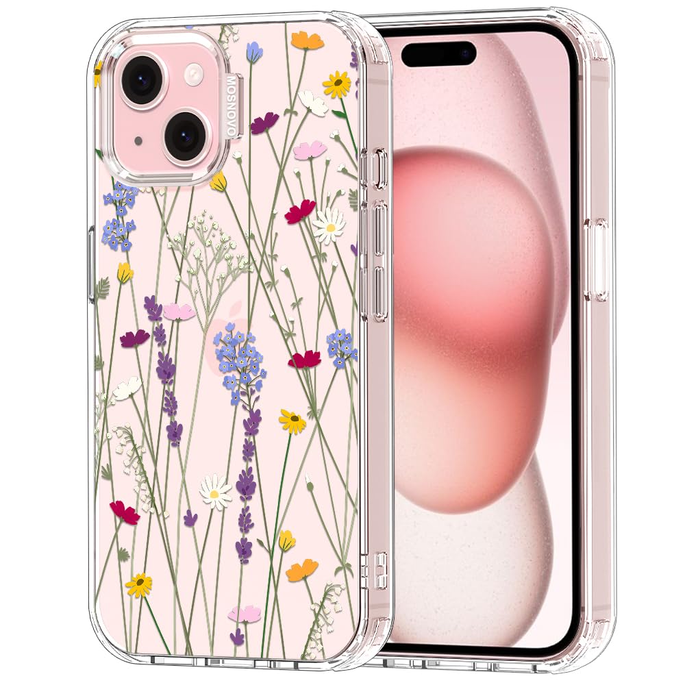 MOSNOVO Case for iPhone 15, [Buffertech 6.6ft Military-Grade Drop Protection] [Anti Peel Off Tech] Clear TPU Bumper Phone Case Cover Design - Floral Garden — image 1