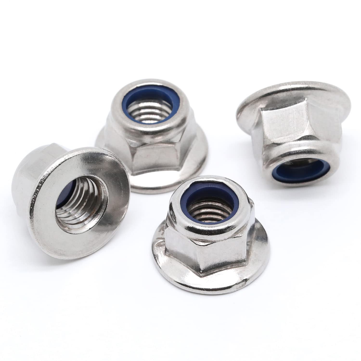 M3-0.5 Hex Flange Nylon Insert Lock Nuts, DIN 6926, Stainless Steel 18-8 (304), Bright Finish, Quantity 25
