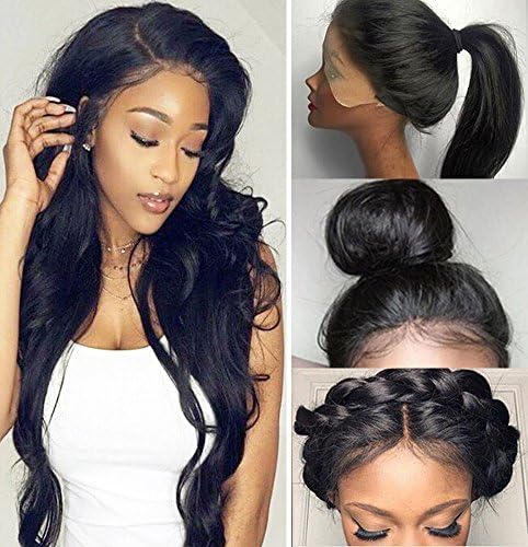 Fyonas Hair Long Wavy Lace Front Wigs for Women Natural Looking Wave Guleless Wig Half Hand Tied Heat Resistant Synthetic Fiber (20 Inch,Black Color)