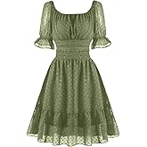 tagunop Women's Summer Casual Dress Smocked Square Neck Mini Dresses Ruffle Short Sleeve Sundress